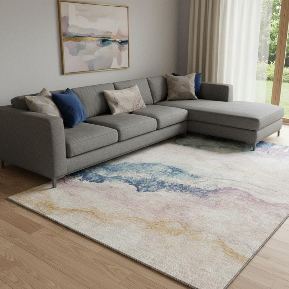 HomeRoots 8' X 10' Pearl Blue & Lavender Abstract Area Rug - Stylish, Washable, UV-Protected for Busy Homes 701585