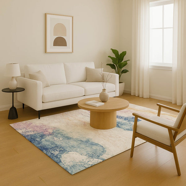 HomeRoots 8' X 10' Pearl Blue & Lavender Abstract Area Rug - Stylish, Washable, UV-Protected for Busy Homes 701585
