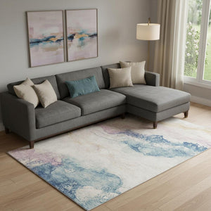 HomeRoots 10' Pearl Blue & Lavender Abstract Washable Area Rug - UV Protected, Stain Resistant, Easy Care Style 701587