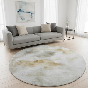 HomeRoots 8' Washable Round Rug in Beige Gray and Copper - Stylish, Stain Resistant, and UV Protected Design 701590