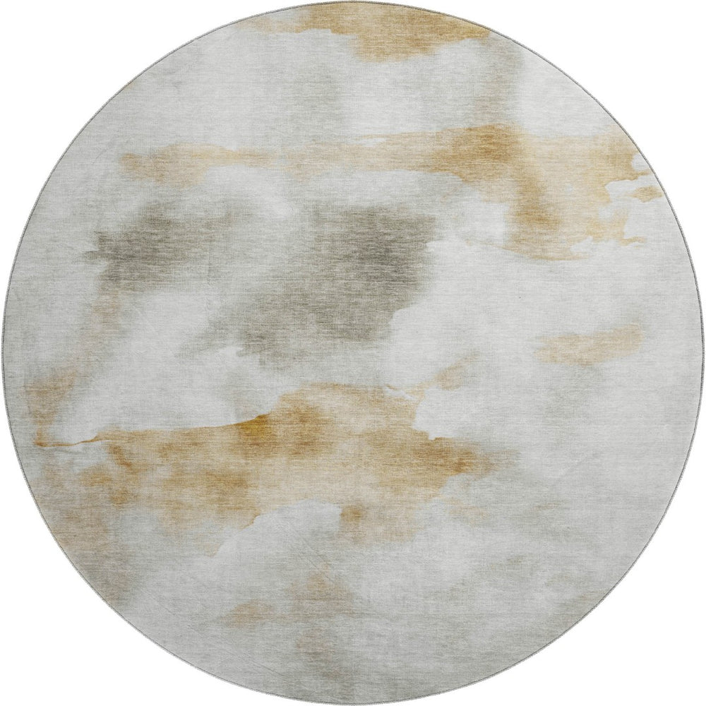HomeRoots 8' Washable Round Rug in Beige Gray and Copper - Stylish, Stain Resistant, and UV Protected Design 701590