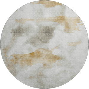 HomeRoots 8' Washable Round Rug in Beige Gray and Copper - Stylish, Stain Resistant, and UV Protected Design 701590