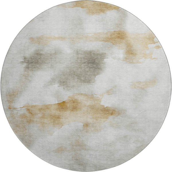 HomeRoots 8' Washable Round Rug in Beige Gray and Copper - Stylish, Stain Resistant, and UV Protected Design 701590