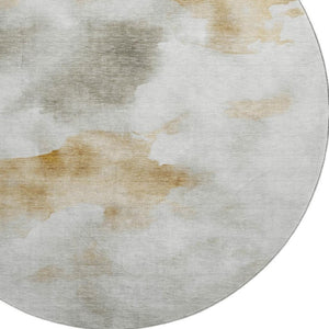 HomeRoots 8' Washable Round Rug in Beige Gray and Copper - Stylish, Stain Resistant, and UV Protected Design 701590
