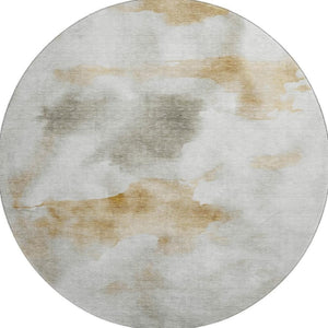 HomeRoots 8' Washable Round Rug in Beige Gray and Copper - Stylish, Stain Resistant, and UV Protected Design 701590