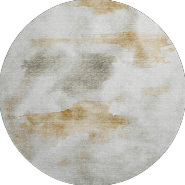 HomeRoots 8' Washable Round Rug in Beige Gray and Copper - Stylish, Stain Resistant, and UV Protected Design 701590