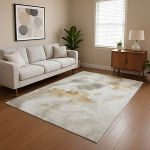 HomeRoots 8' X 10' Beige Gray Copper Abstract Washable Area Rug – Durable, Stylish, UV Protected for Homes! 701591