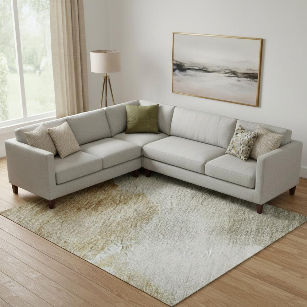 HomeRoots 9' X 12' Stylish Beige, Gray & Copper Abstract Area Rug - Washable, UV-Protected, Durable, Non-Slip 701592