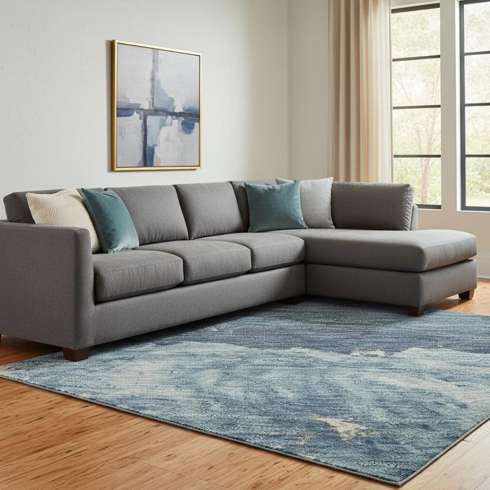 HomeRoots 8' X 10' Elegant Navy Blue and Ivory Abstract Washable Area Rug with Stain Resistance & UV Protection 701597