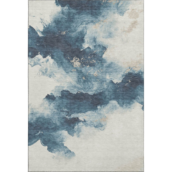 HomeRoots 8' X 10' Elegant Navy Blue and Ivory Abstract Washable Area Rug with Stain Resistance & UV Protection 701597