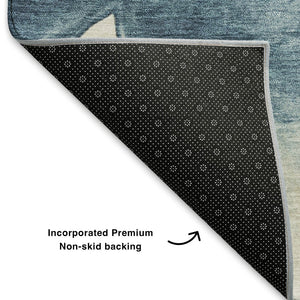 HomeRoots 8' X 10' Elegant Navy Blue and Ivory Abstract Washable Area Rug with Stain Resistance & UV Protection 701597