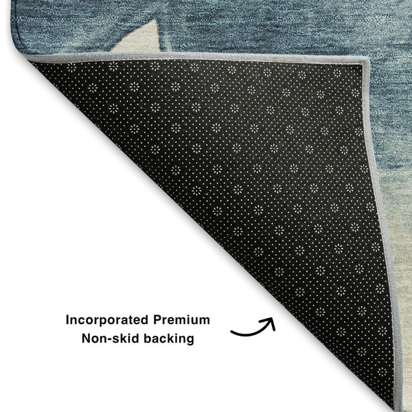 HomeRoots 8' X 10' Elegant Navy Blue and Ivory Abstract Washable Area Rug with Stain Resistance & UV Protection 701597