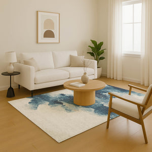 HomeRoots 8' X 10' Elegant Navy Blue and Ivory Abstract Washable Area Rug with Stain Resistance & UV Protection 701597