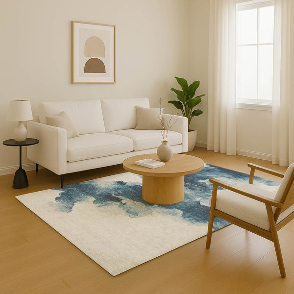 HomeRoots 8' X 10' Elegant Navy Blue and Ivory Abstract Washable Area Rug with Stain Resistance & UV Protection 701597