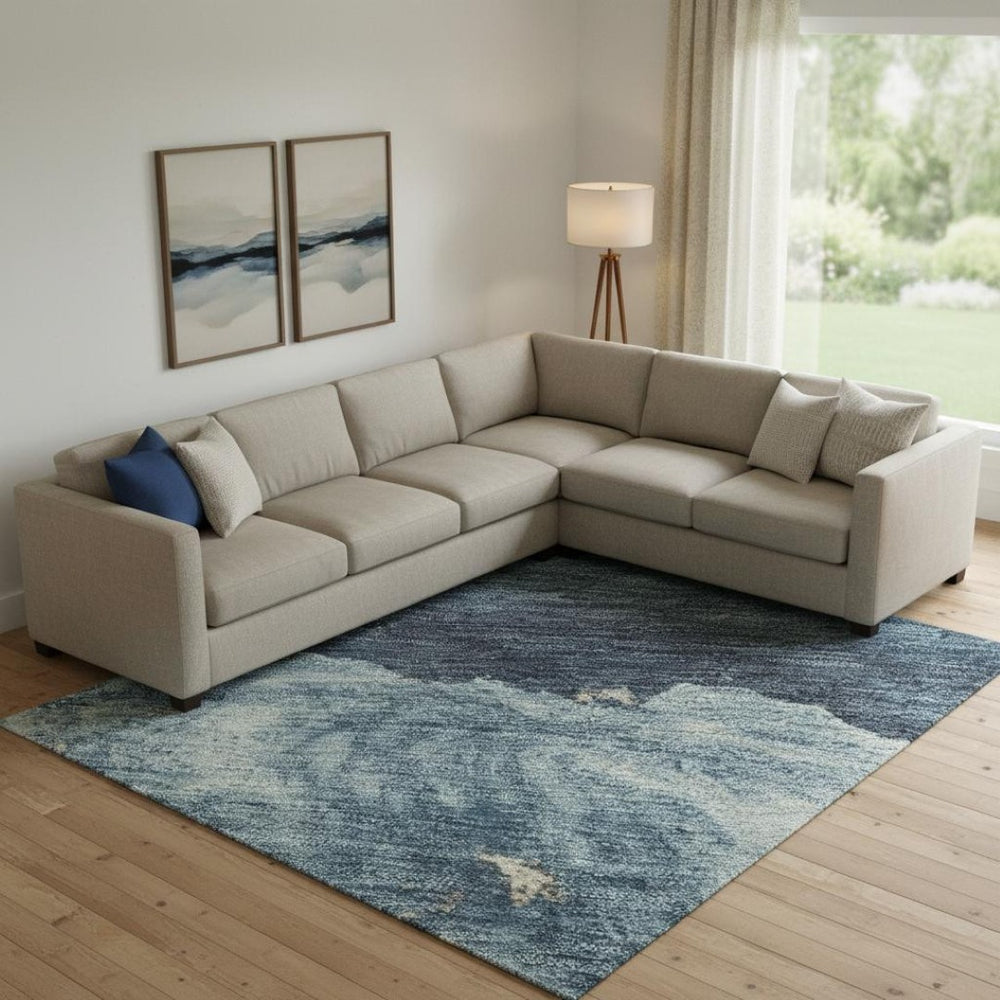 HomeRoots 9' Navy Blue & Ivory Abstract Washable Area Rug - UV Protected, Stain-Resistant, Modern Design! 701598