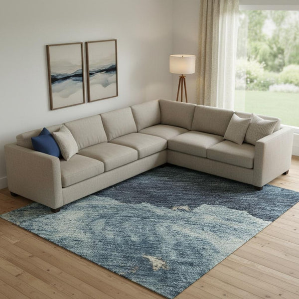 HomeRoots 9' Navy Blue & Ivory Abstract Washable Area Rug - UV Protected, Stain-Resistant, Modern Design! 701598