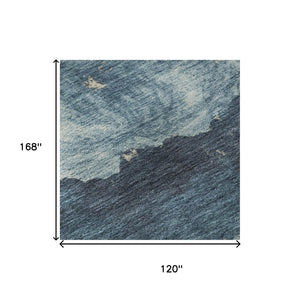 HomeRoots 10' X 14' Navy Blue & Ivory Abstract Area Rug - Washable, UV Protected, Non-Slip, Perfect for Families! 701599