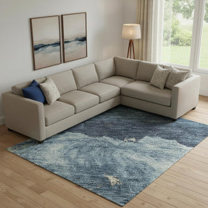 HomeRoots 10' X 14' Navy Blue & Ivory Abstract Area Rug - Washable, UV Protected, Non-Slip, Perfect for Families! 701599