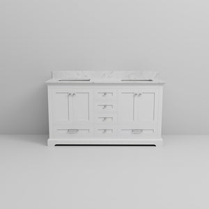 English Elm White Double Vanity With Carrara Marble Top, Elegant Design, Ample Storage, Soft-Close Drawers B2731P258234-GIGA