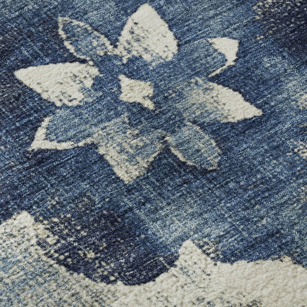 HomeRoots 5' X 8' Navy Blue & Ivory Floral Area Rug – Stain Resistant, UV Protected, Perfect for High Traffic Areas! 701601