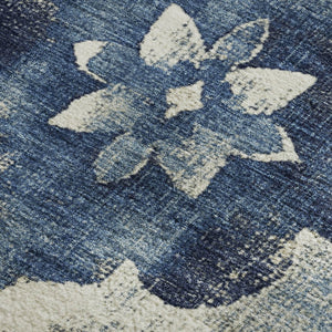 HomeRoots 5' X 8' Navy Blue & Ivory Floral Area Rug – Stain Resistant, UV Protected, Perfect for High Traffic Areas! 701601
