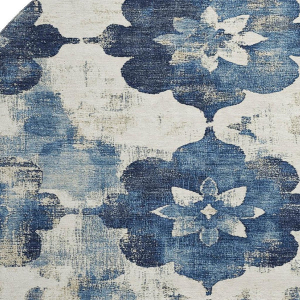 HomeRoots 8' Navy Blue Floral Round Washable Rug with UV Protection - Durable, Stain Resistant, Stylish Design 701602