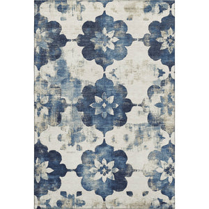 HomeRoots 10' Navy Blue and Ivory Floral Washable Area Rug with UV Protection for Stylish, Durable Living Spaces 701605