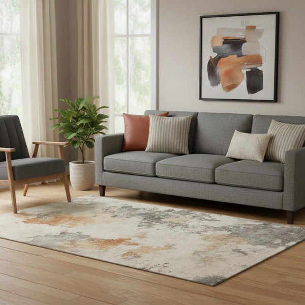 HomeRoots 5' X 8' Rust Gray & Ivory Abstract Area Rug - Washable, Stain Resistant, UV Protected for Active Homes 701607