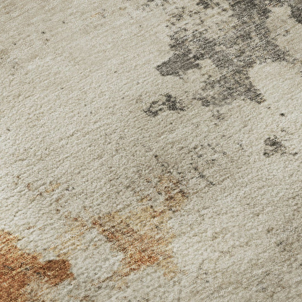 HomeRoots 8' Rust Gray and Ivory Abstract Round Rug - Washable, UV Protected, Stylish & Durable for Homes 701608