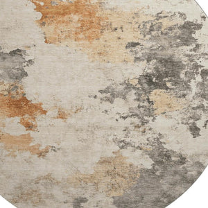 HomeRoots 8' Rust Gray and Ivory Abstract Round Rug - Washable, UV Protected, Stylish & Durable for Homes 701608