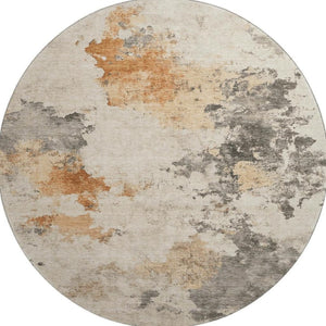 HomeRoots 8' Rust Gray and Ivory Abstract Round Rug - Washable, UV Protected, Stylish & Durable for Homes 701608