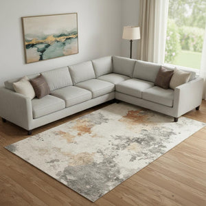 HomeRoots 9' X 12' Abstract Washable Area Rug in Rust Gray Ivory - Durable, Stain-Resistant & UV Protected 701610
