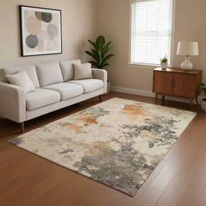 HomeRoots 9' X 12' Abstract Washable Area Rug in Rust Gray Ivory - Durable, Stain-Resistant & UV Protected 701610