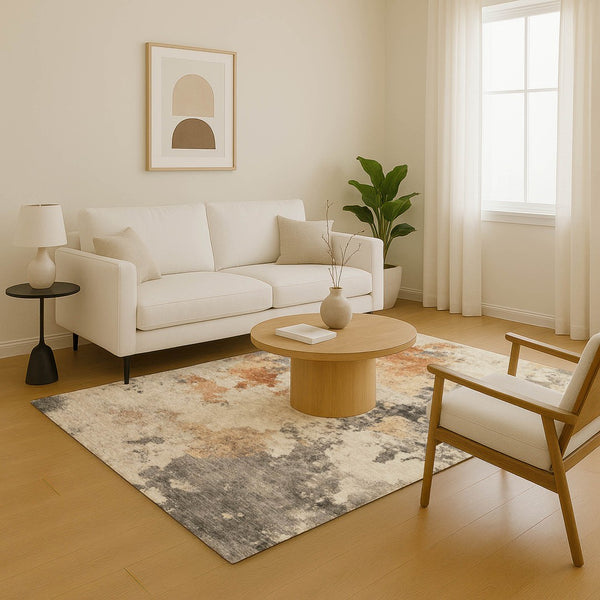 HomeRoots 9' X 12' Abstract Washable Area Rug in Rust Gray Ivory - Durable, Stain-Resistant & UV Protected 701610