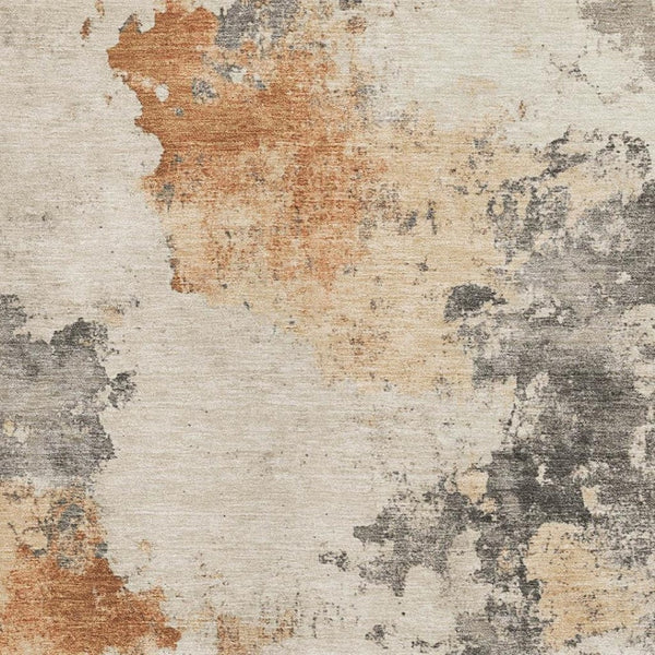 HomeRoots 9' X 12' Abstract Washable Area Rug in Rust Gray Ivory - Durable, Stain-Resistant & UV Protected 701610