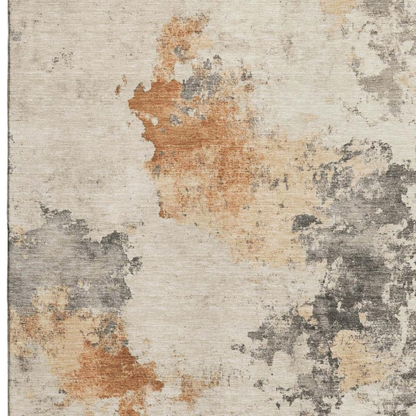 HomeRoots 9' X 12' Abstract Washable Area Rug in Rust Gray Ivory - Durable, Stain-Resistant & UV Protected 701610