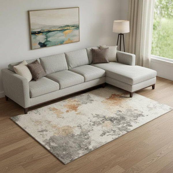 HomeRoots 10' X 14' Modern Rust Gray Ivory Abstract Area Rug - Washable, UV Protected, Durable & Stylish 701611