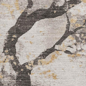 HomeRoots 5' X 8' Beige Gold Charcoal Floral Area Rug – Washable, UV-Protected, Stylish, Durable & Easy Care! 701613