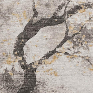HomeRoots 5' X 8' Beige Gold Charcoal Floral Area Rug – Washable, UV-Protected, Stylish, Durable & Easy Care! 701613