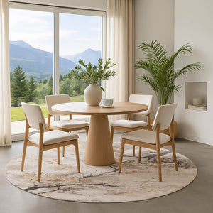 HomeRoots 8' Washable Round Rug in Beige, Gold & Charcoal Floral Design – UV Protected, Durable & Stylish! 701614