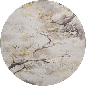 HomeRoots 8' Washable Round Rug in Beige, Gold & Charcoal Floral Design – UV Protected, Durable & Stylish! 701614