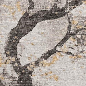 HomeRoots 8' X 10' Beige Gold & Charcoal Floral Area Rug - Washable, Stain-Resistant & UV Protected for Homes 701615