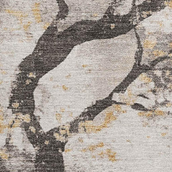 HomeRoots 8' X 10' Beige Gold & Charcoal Floral Area Rug - Washable, Stain-Resistant & UV Protected for Homes 701615