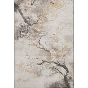 HomeRoots 8' X 10' Beige Gold & Charcoal Floral Area Rug - Washable, Stain-Resistant & UV Protected for Homes 701615