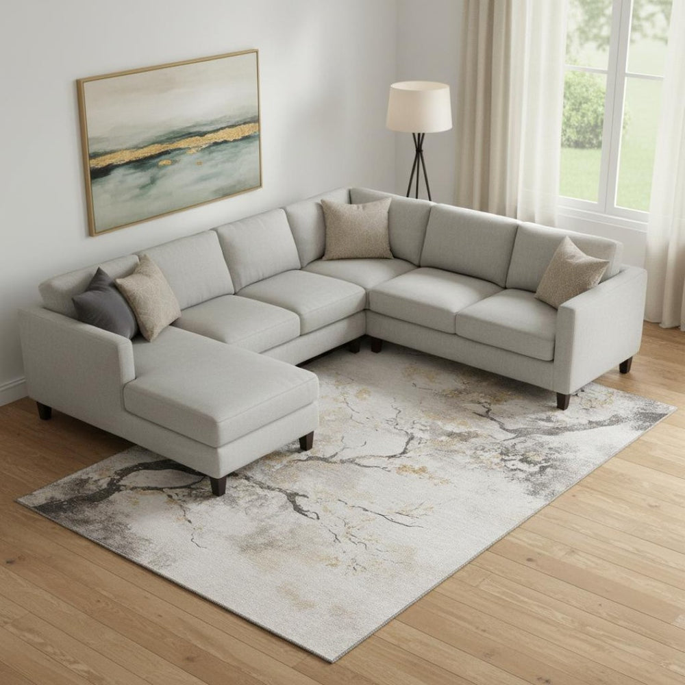 HomeRoots 9' X 12' Stylish Beige Gold Charcoal Floral Washable Area Rug with UV Protection for High Traffic Areas 701616
