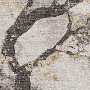 HomeRoots 9' X 12' Stylish Beige Gold Charcoal Floral Washable Area Rug with UV Protection for High Traffic Areas 701616