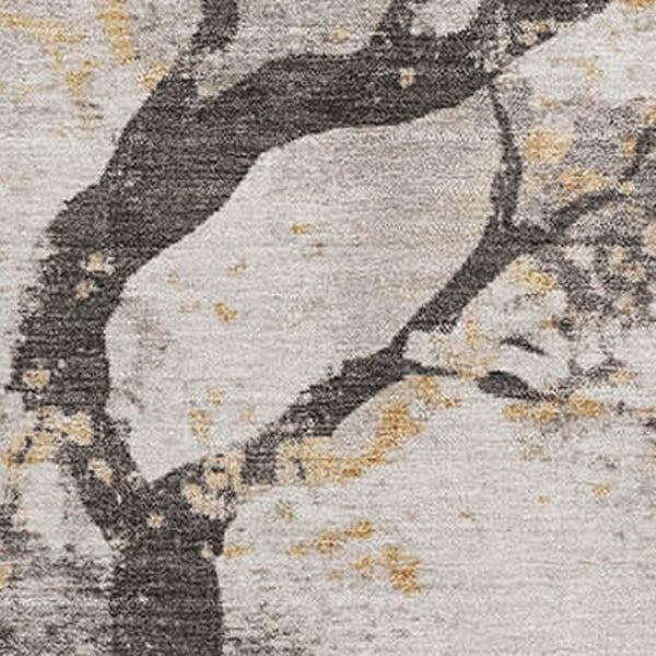 HomeRoots 9' X 12' Stylish Beige Gold Charcoal Floral Washable Area Rug with UV Protection for High Traffic Areas 701616