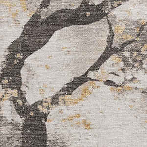 HomeRoots 10' Stylish Beige Gold Charcoal Floral Area Rug - Washable, UV Protected, Non-Slip & Durable Design 701617
