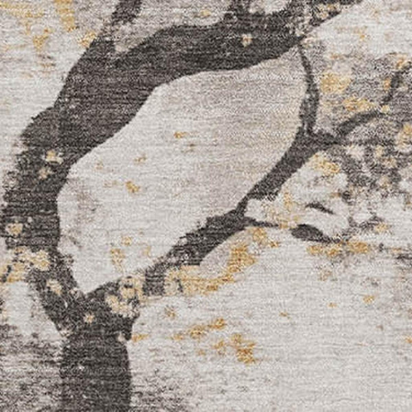 HomeRoots 10' Stylish Beige Gold Charcoal Floral Area Rug - Washable, UV Protected, Non-Slip & Durable Design 701617