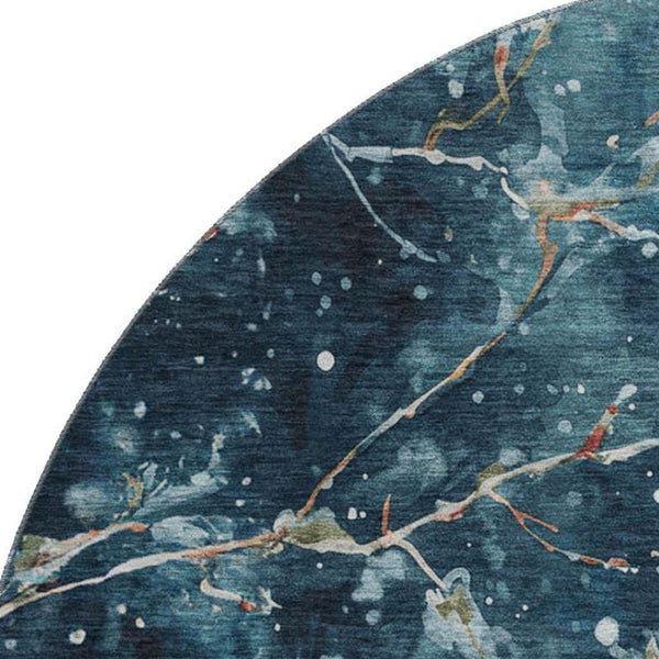 HomeRoots 8' Stylish Blue, Red & Ivory Geometric Round Rug - Washable, UV Protected, Non-Slip for Family Spaces 701620